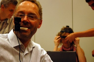 COGAIN2008-John-Paulin-Hansen-demonstrating-mobile-eye-tracking